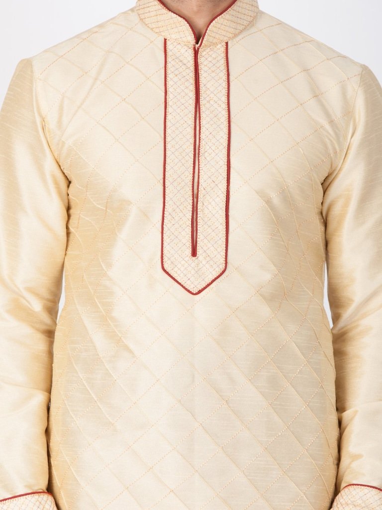 Men's Gold Cotton Silk Blend Kurta and Pyjama Set