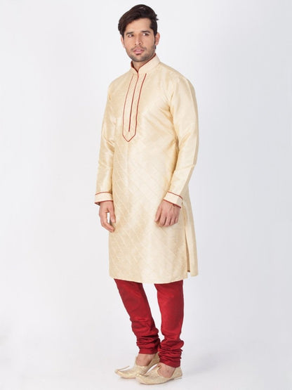 Men's Gold Cotton Silk Blend Kurta and Pyjama Set