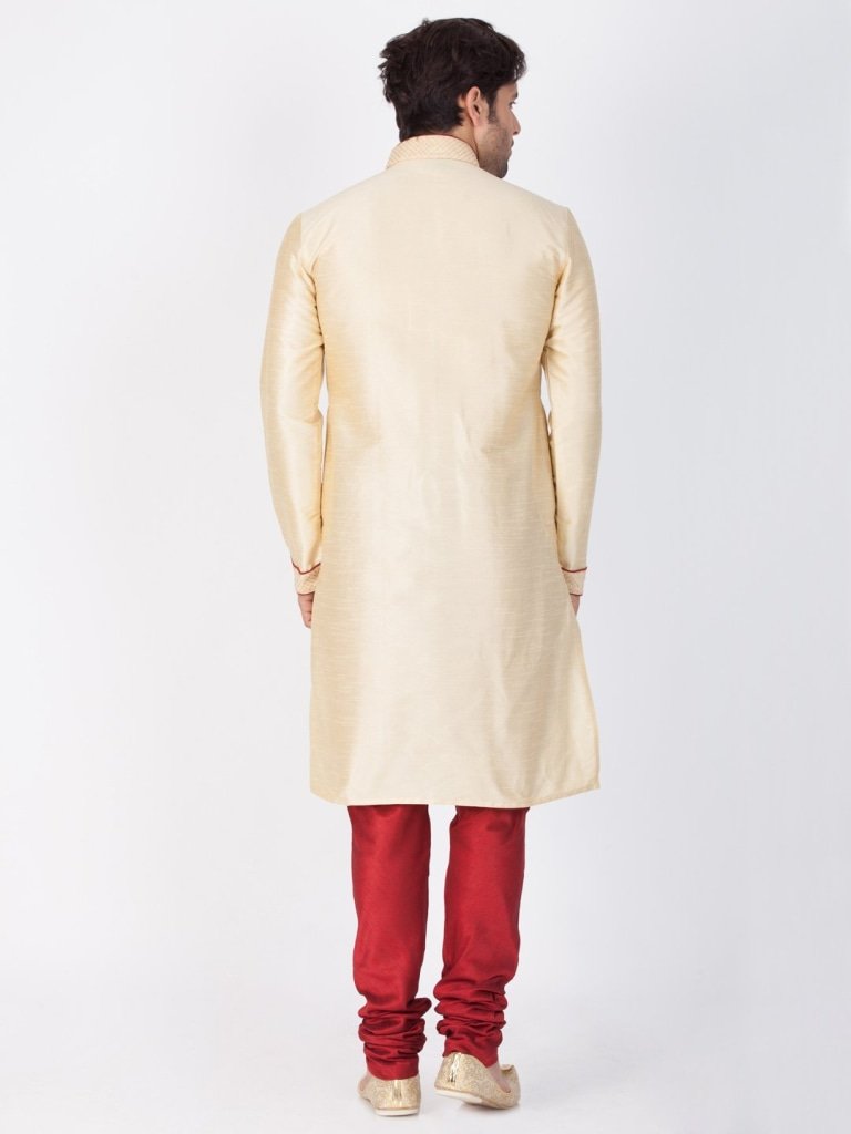 Men's Gold Cotton Silk Blend Kurta and Pyjama Set