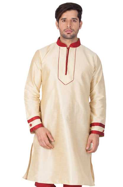 Men's Gold Cotton Silk Blend Kurta