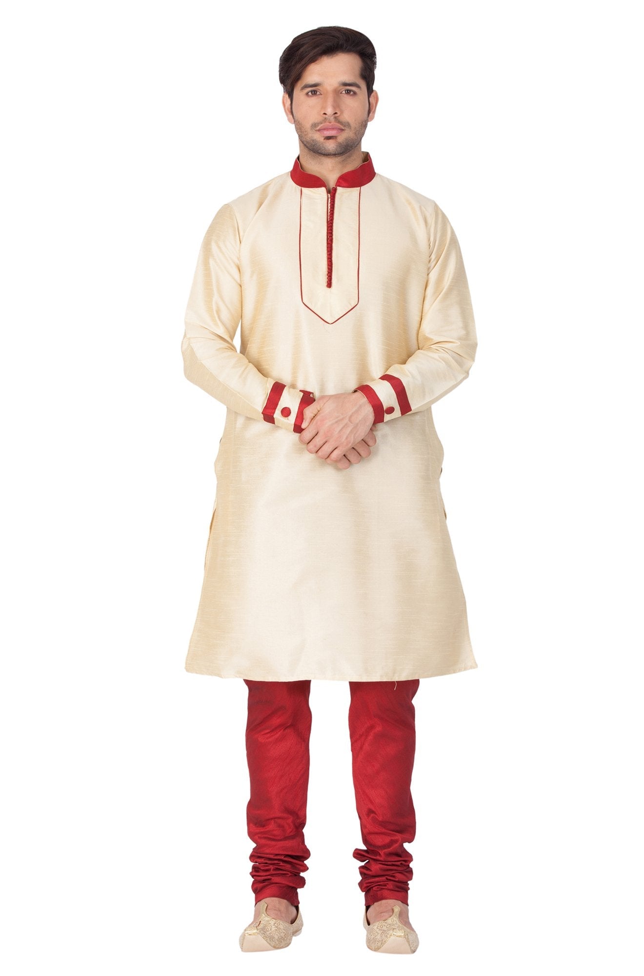Men's Gold Cotton Silk Blend Kurta