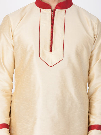 Men's Gold Cotton Silk Blend Kurta and Pyjama Set