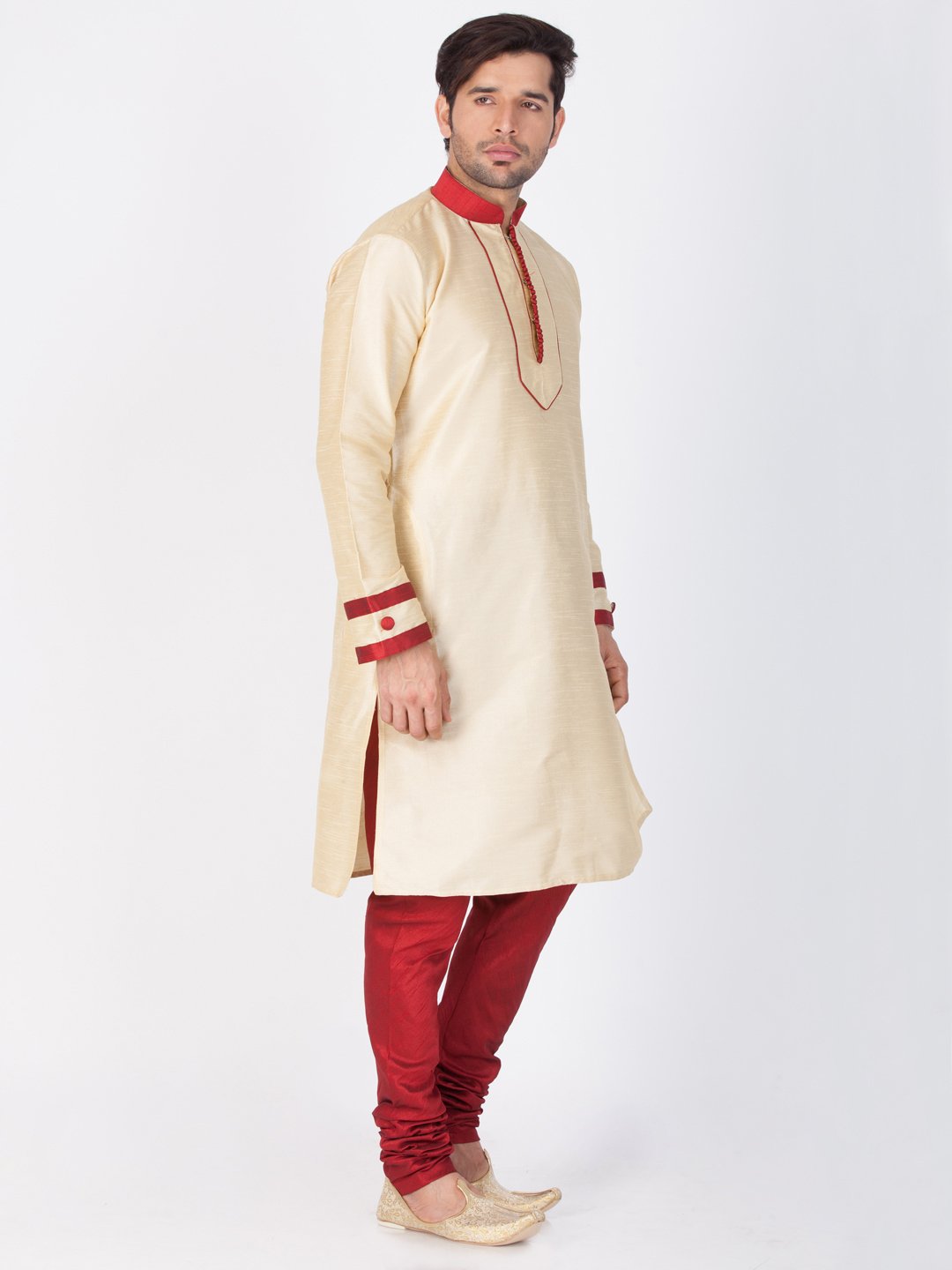 Men's Gold Cotton Silk Blend Kurta and Pyjama Set