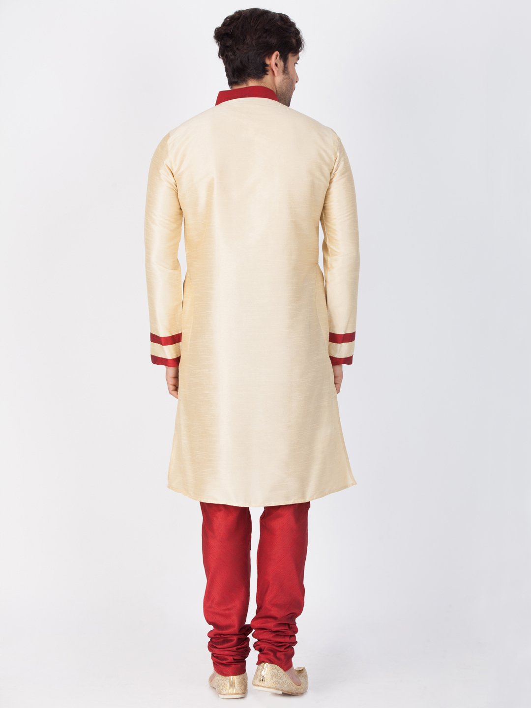 Men's Gold Cotton Silk Blend Kurta and Pyjama Set