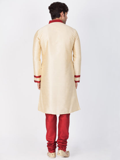 Men's Gold Cotton Silk Blend Kurta and Pyjama Set