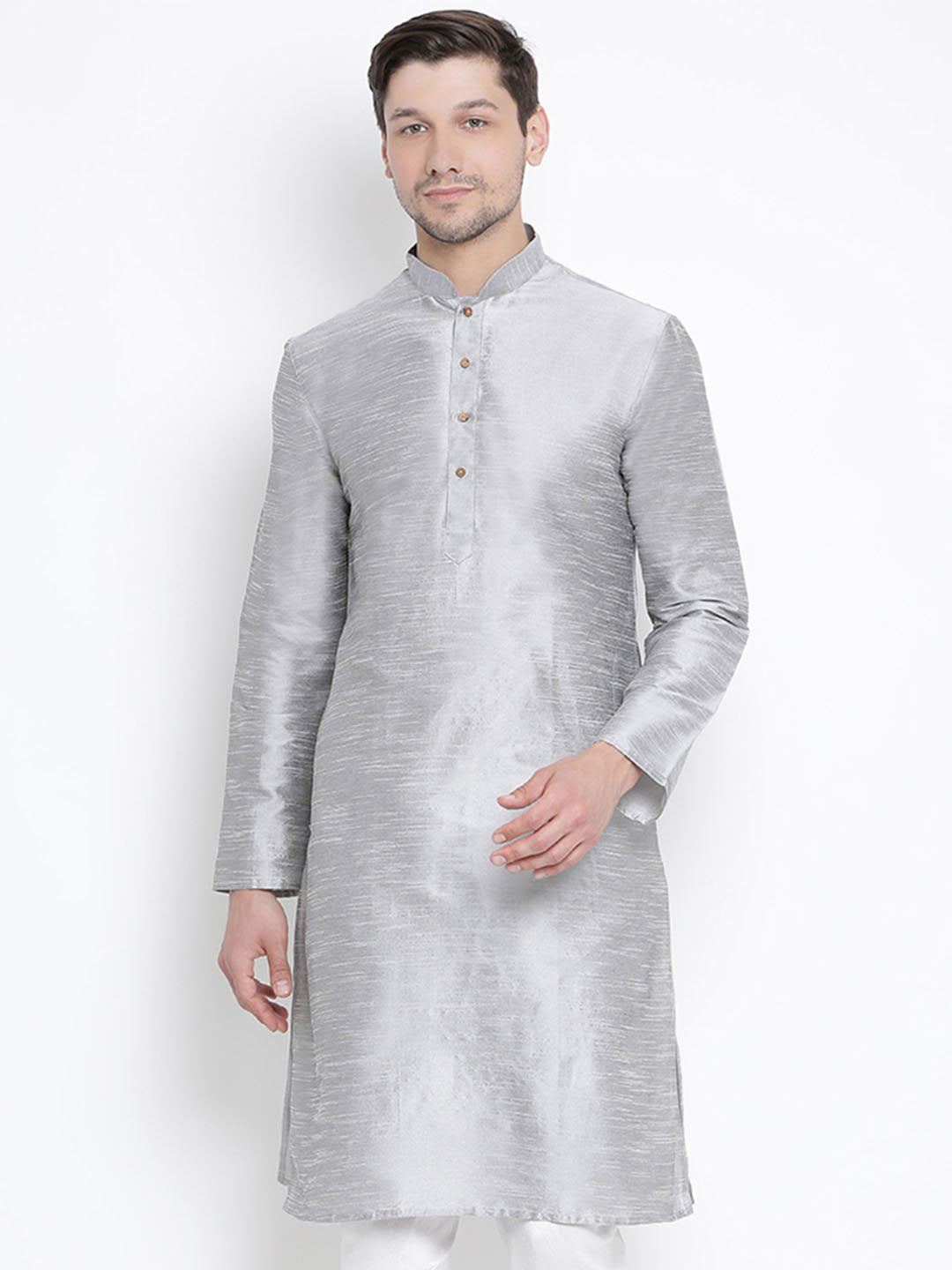 Men's Grey Cotton Silk Blend Kurta