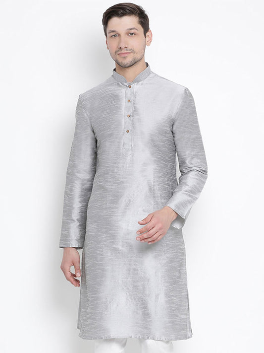 Men's Grey Cotton Silk Blend Kurta