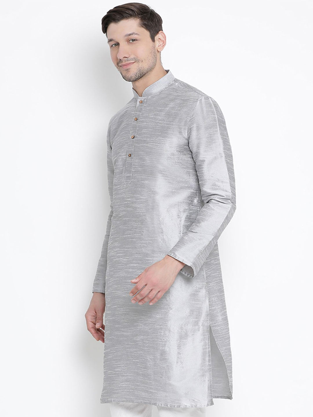 Men's Grey Cotton Silk Blend Kurta