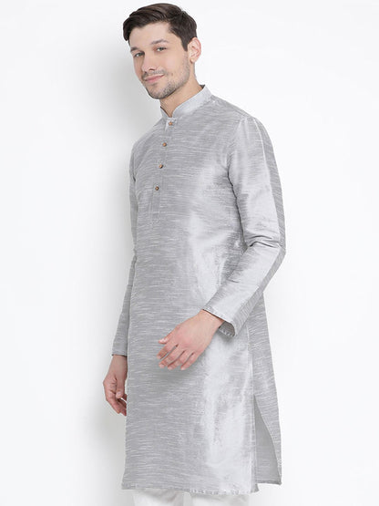 Men's Grey Cotton Silk Blend Kurta
