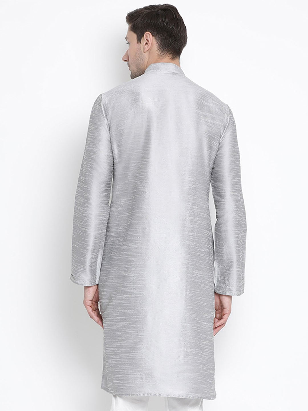 Men's Grey Cotton Silk Blend Kurta
