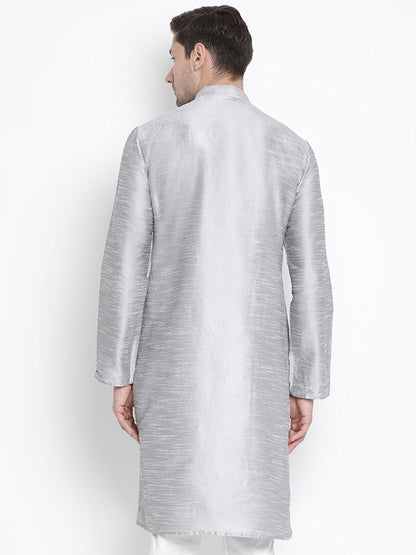 Men's Grey Cotton Silk Blend Kurta