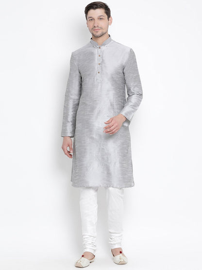 Men's Grey Cotton Silk Blend Kurta
