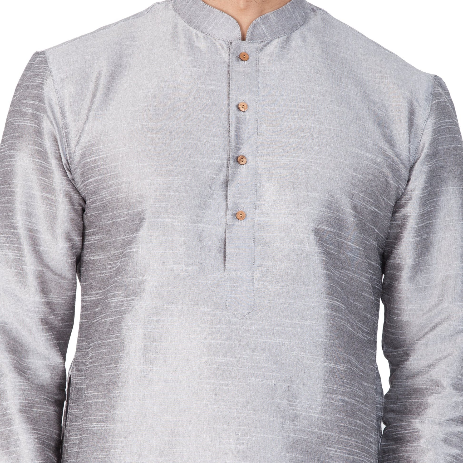 Men's Grey Cotton Silk Blend Kurta and Dhoti Pant Set