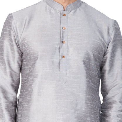 Men's Grey Cotton Silk Blend Kurta and Dhoti Pant Set