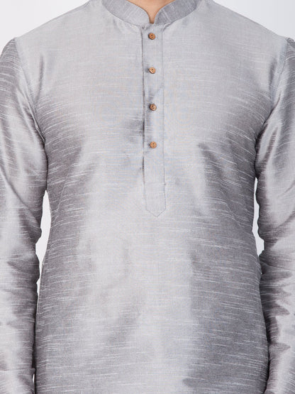 Men's Grey Cotton Silk Blend Kurta and Dhoti Pant Set