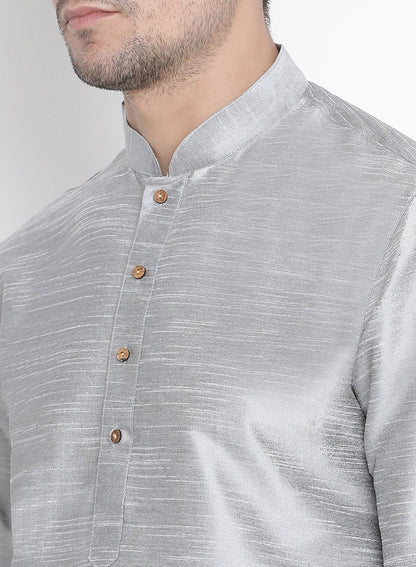 Men's Grey Cotton Silk Blend Kurta and Pyjama Set