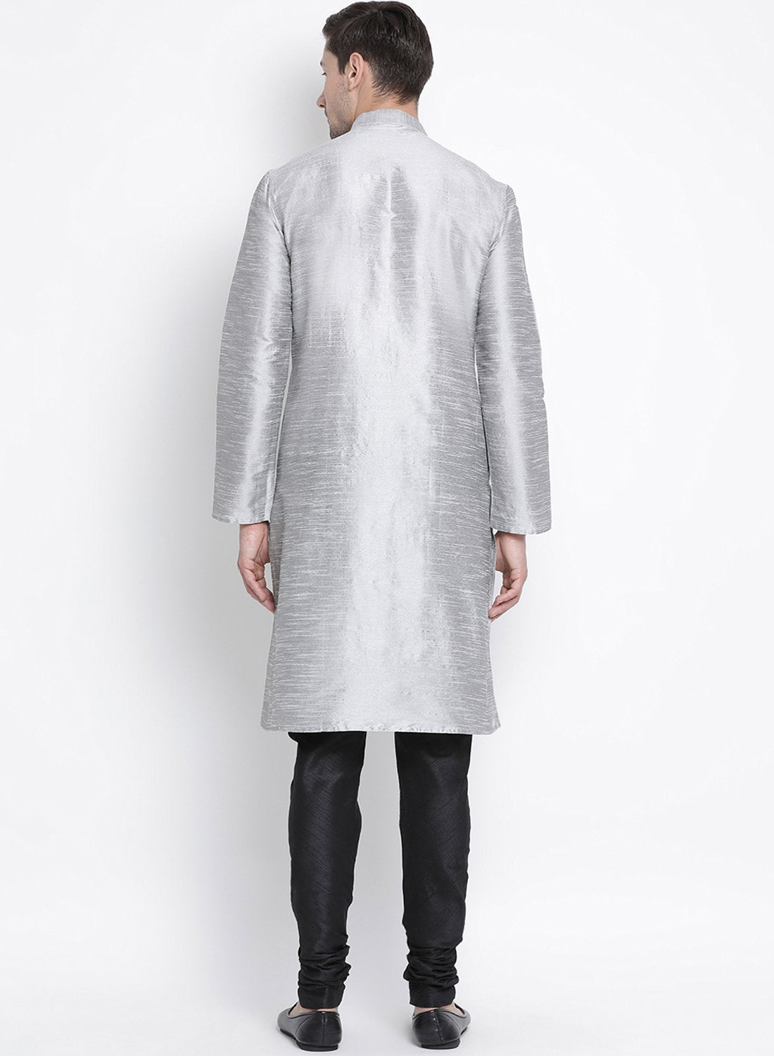 Men's Grey Cotton Silk Blend Kurta and Pyjama Set