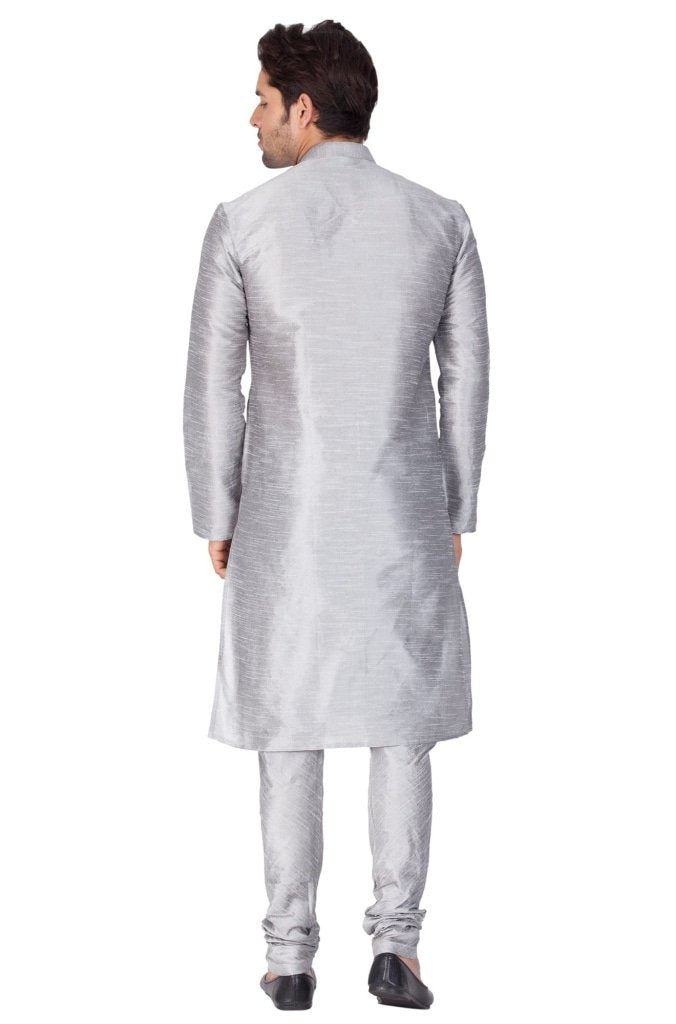 Men's Grey Cotton Silk Blend Kurta and Pyjama Set