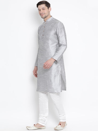 Men's Grey Cotton Silk Blend Kurta and Pyjama Set