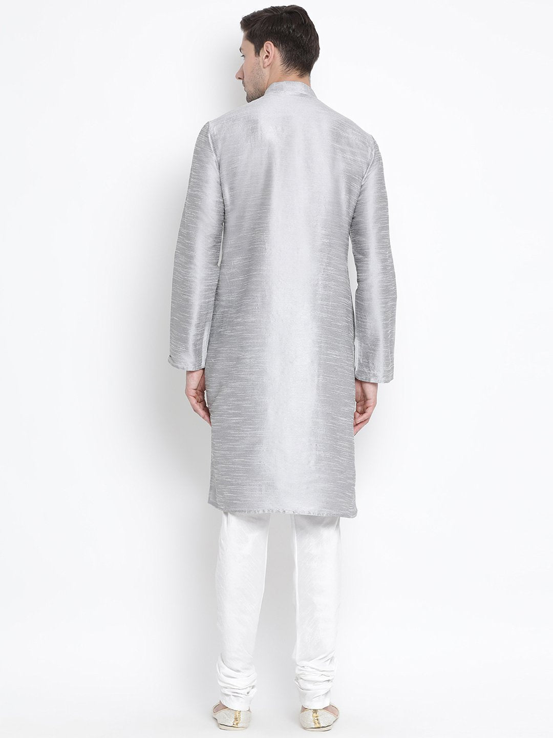 Men's Grey Cotton Silk Blend Kurta and Pyjama Set