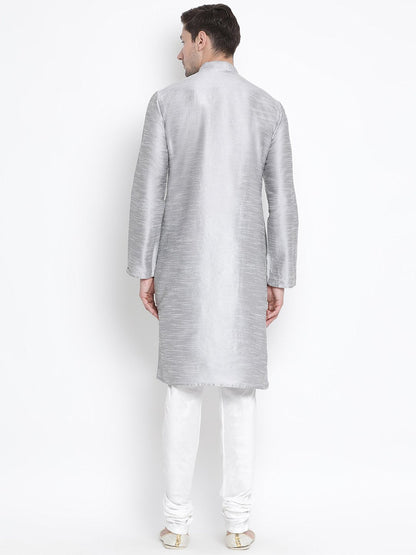 Men's Grey Cotton Silk Blend Kurta and Pyjama Set
