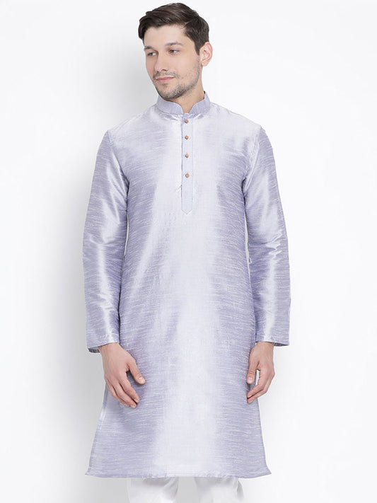 Men's Light Blue Cotton Silk Blend Kurta