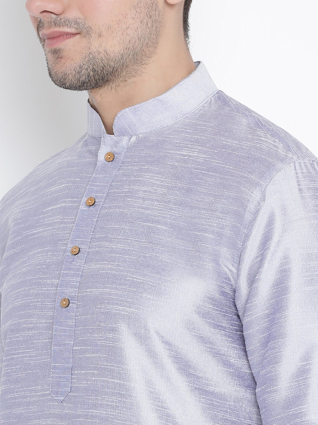 Men's Light Blue Cotton Silk Blend Kurta