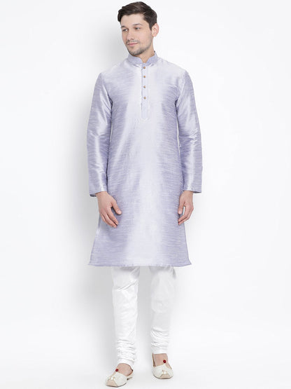 Men's Light Blue Cotton Silk Blend Kurta