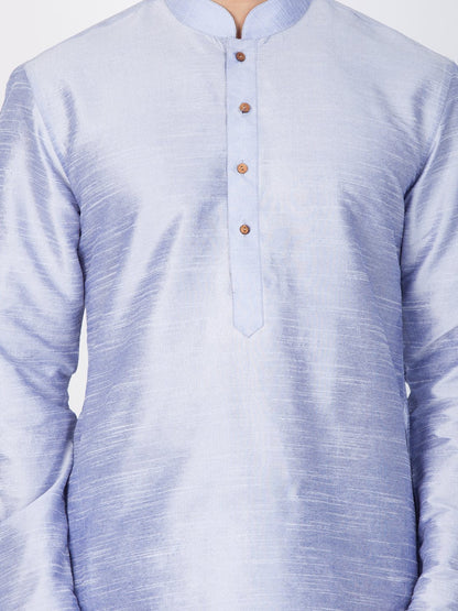 Men's Light Blue Cotton Silk Blend Kurta and Dhoti Pant Set