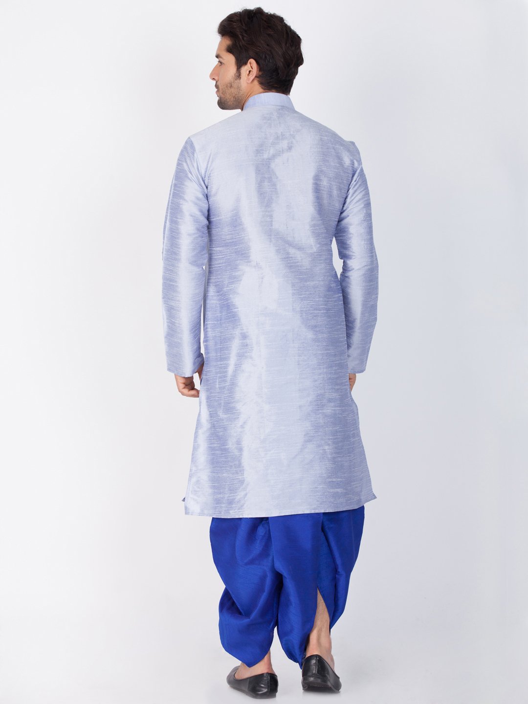 Men's Light Blue Cotton Silk Blend Kurta and Dhoti Pant Set