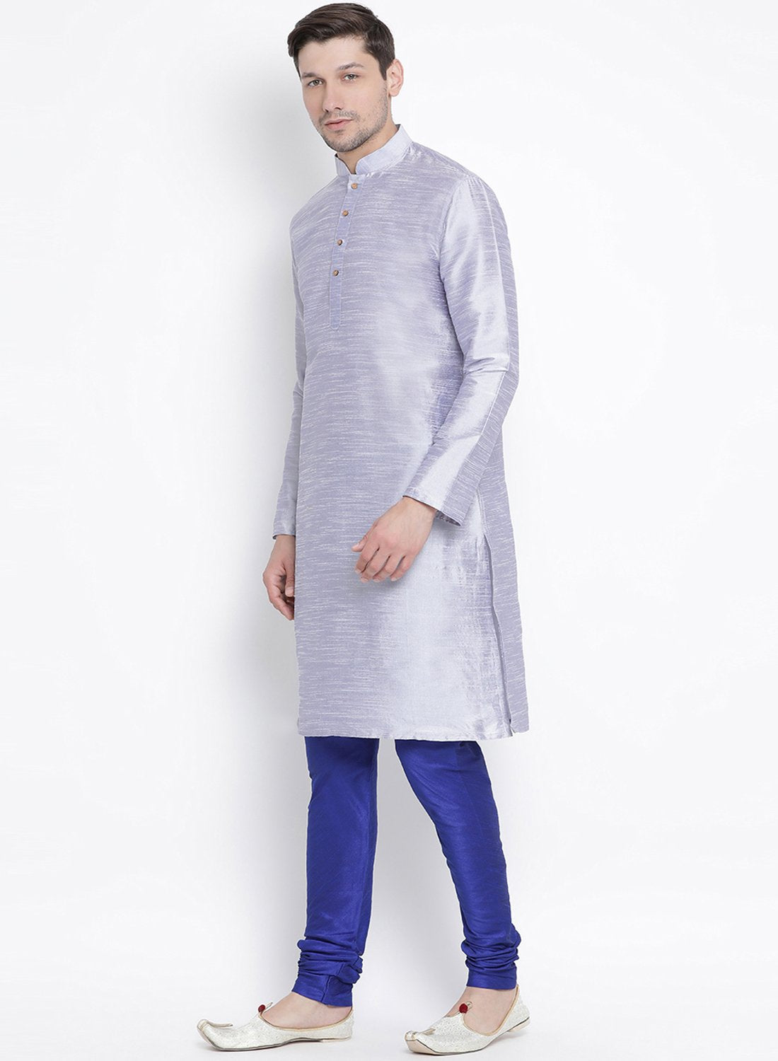 Men's Light Blue Cotton Silk Blend Kurta and Pyjama Set