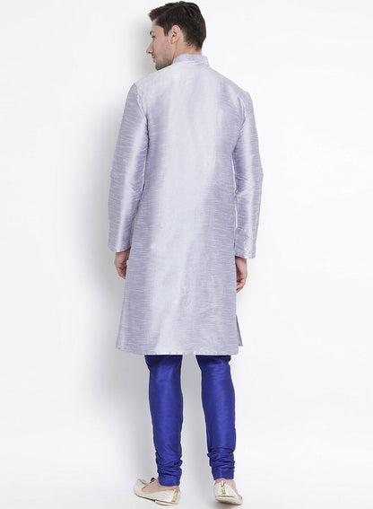 Men's Light Blue Cotton Silk Blend Kurta and Pyjama Set