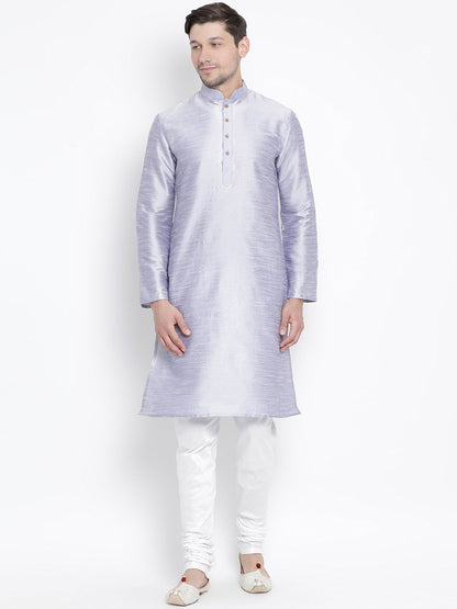 Men's Light Blue Cotton Silk Blend Kurta and Pyjama Set
