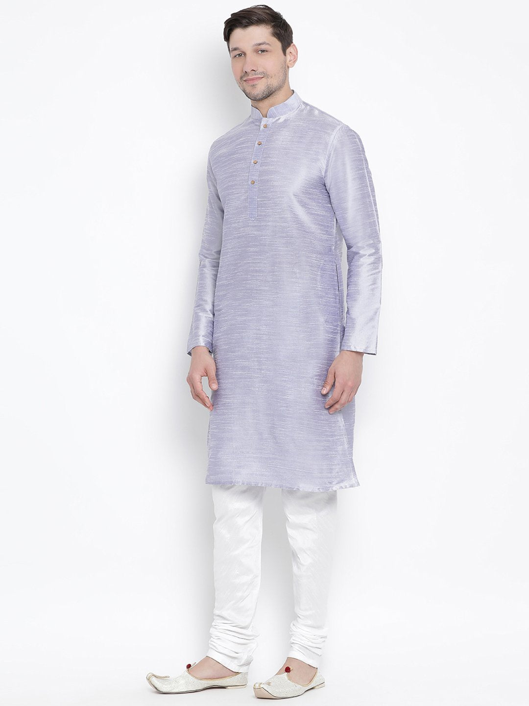 Men's Light Blue Cotton Silk Blend Kurta and Pyjama Set