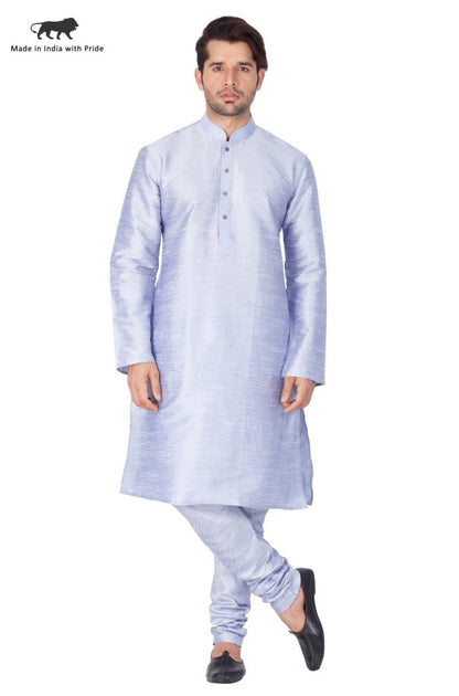 Men's Light Blue Cotton Silk Blend Kurta and Pyjama Set