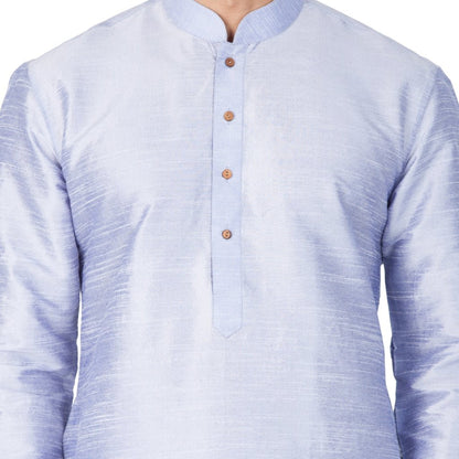 Men's Light Blue Cotton Silk Blend Kurta and Pyjama Set