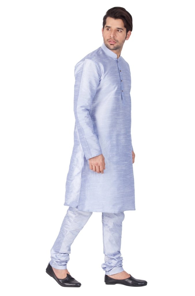 Men's Light Blue Cotton Silk Blend Kurta and Pyjama Set