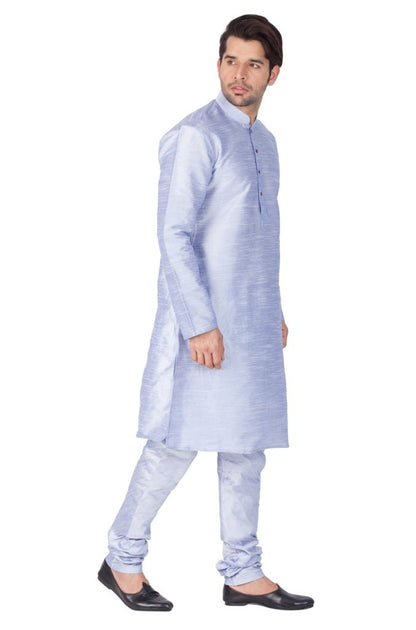 Men's Light Blue Cotton Silk Blend Kurta and Pyjama Set