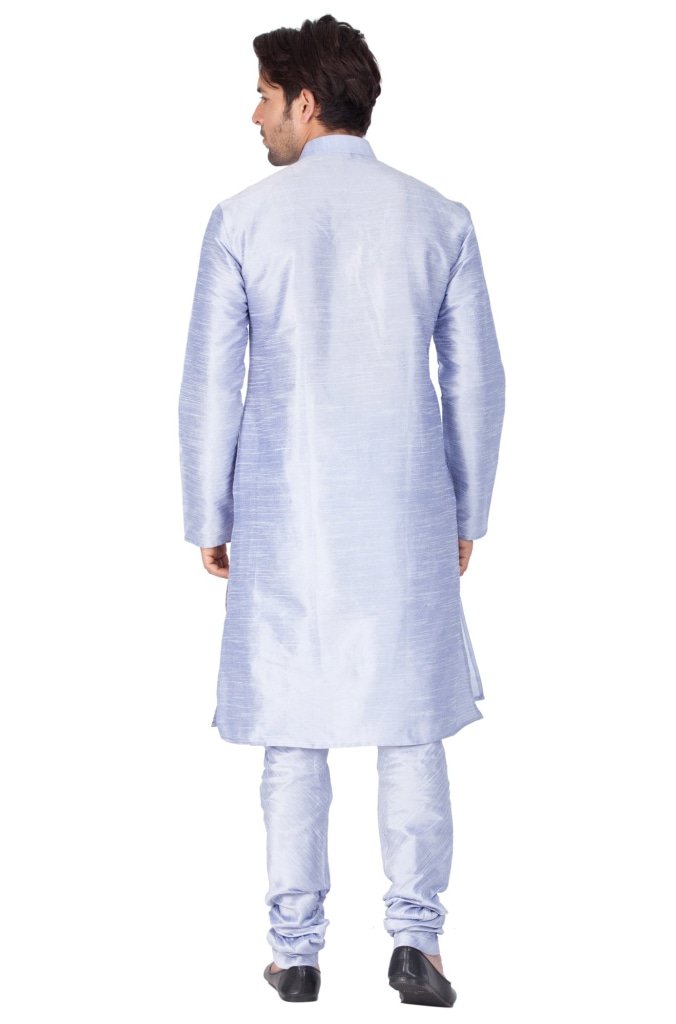 Men's Light Blue Cotton Silk Blend Kurta and Pyjama Set