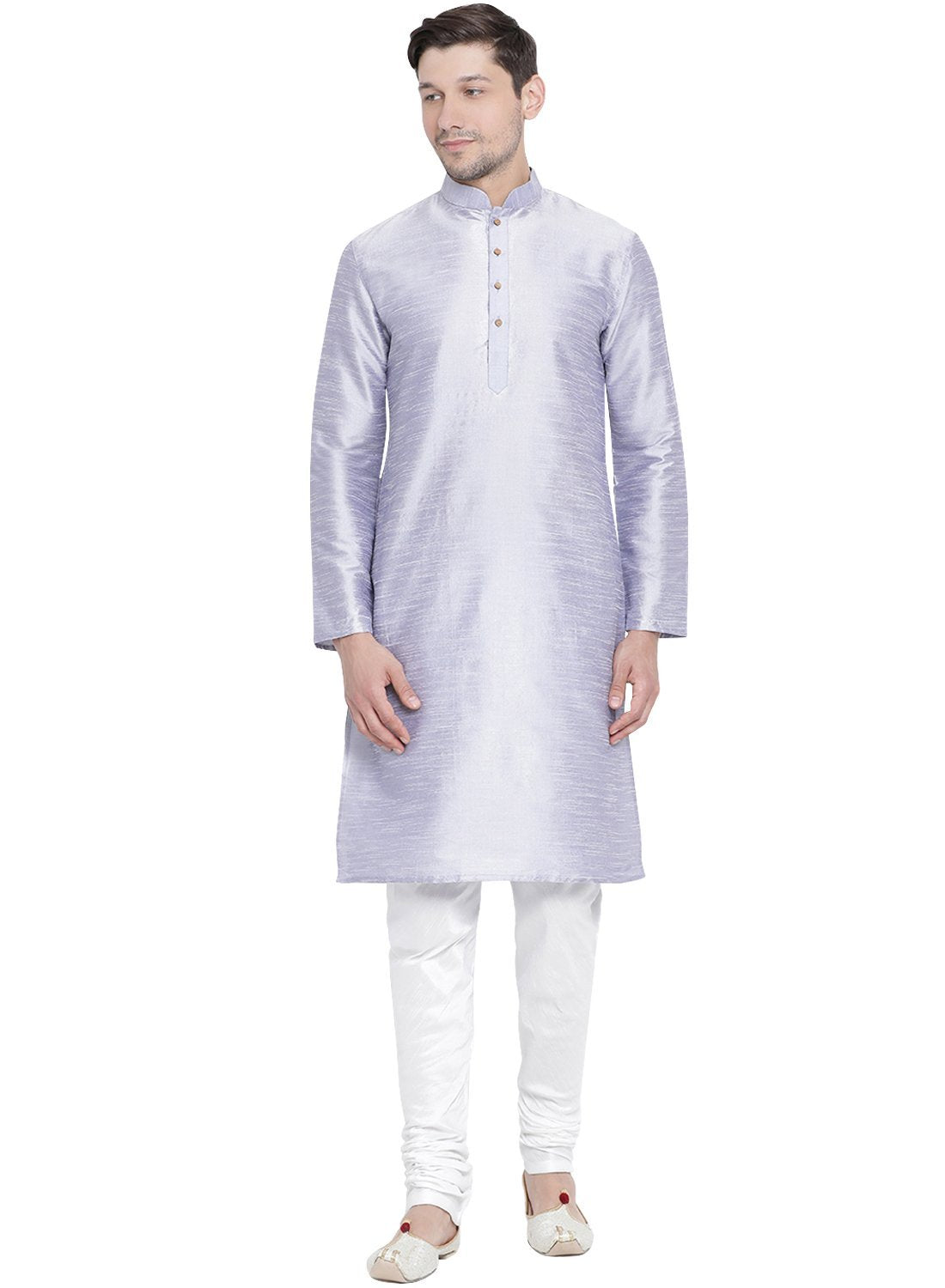 Men's Light Blue Cotton Silk Blend Kurta and Pyjama Set