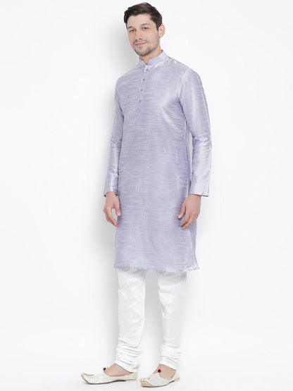 Men's Light Blue Cotton Silk Blend Kurta and Pyjama Set
