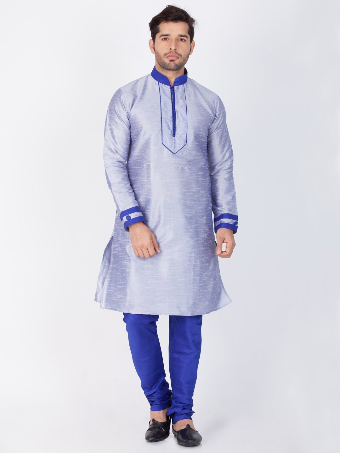 Men's Light Blue Cotton Silk Blend Kurta