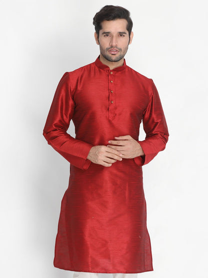 Men's Maroon Cotton Silk Blend Kurta