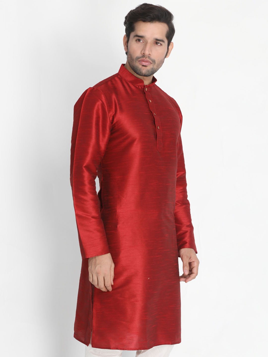 Men's Maroon Cotton Silk Blend Kurta