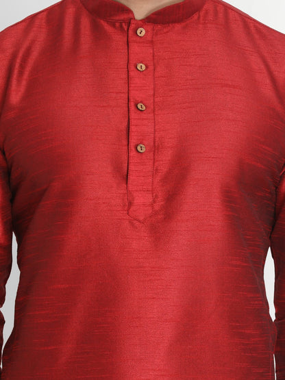 Men's Maroon Cotton Silk Blend Kurta
