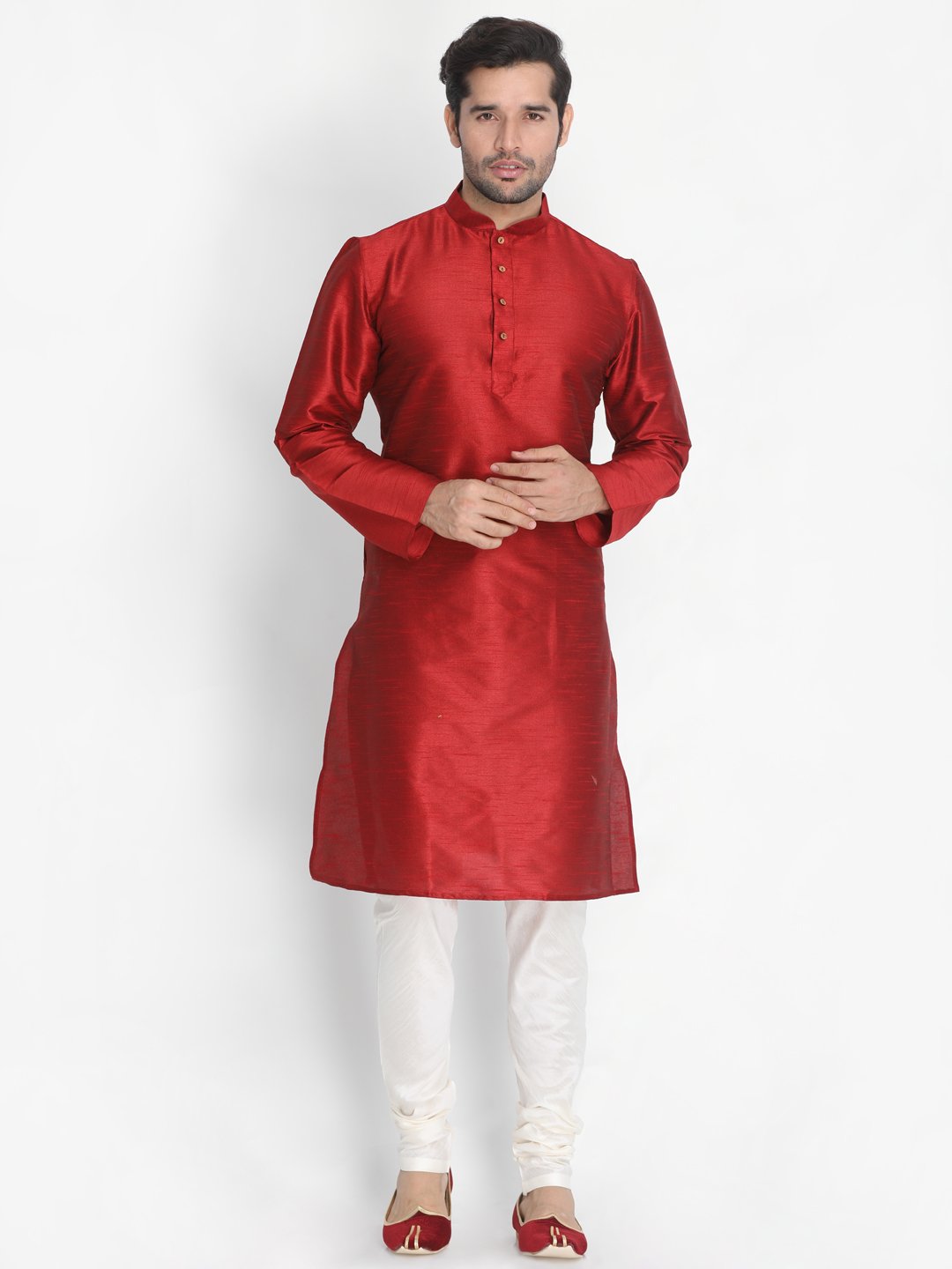 Men's Maroon Cotton Silk Blend Kurta