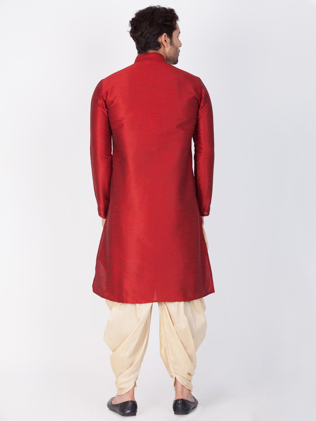 Men's Maroon Cotton Silk Blend Kurta and Dhoti Pant Set