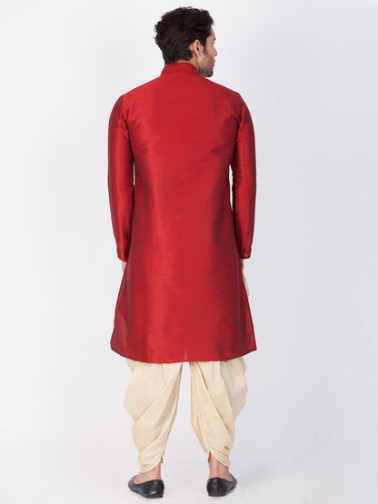 Men's Maroon Cotton Silk Blend Kurta and Dhoti Pant Set