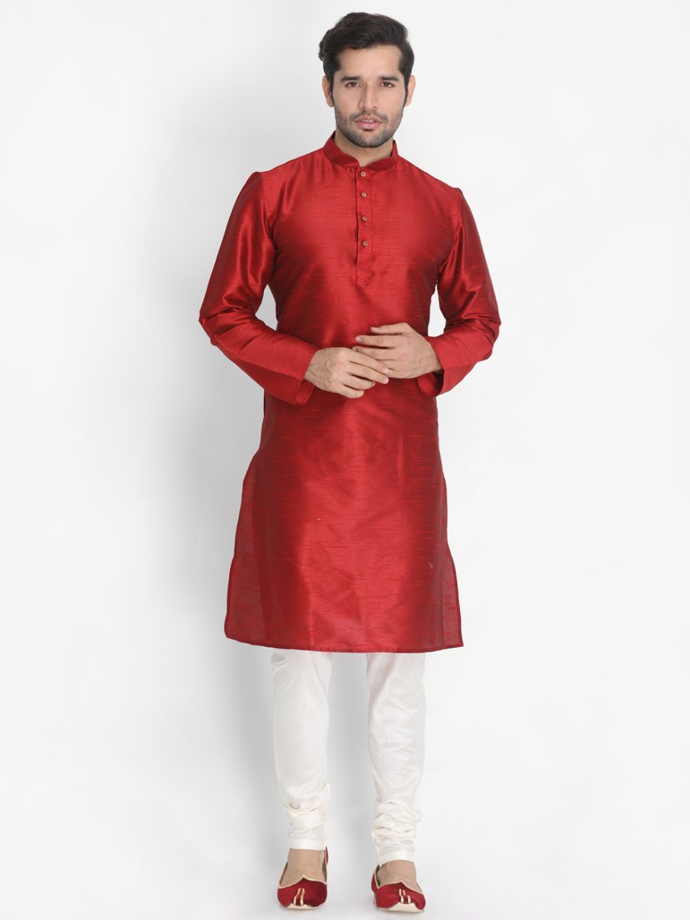 Men's Maroon Cotton Silk Blend Kurta and Pyjama Set