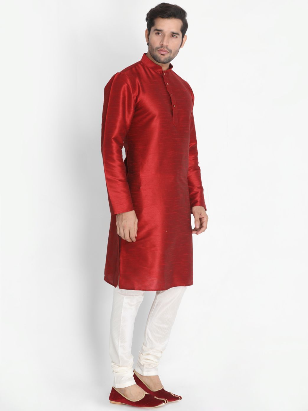 Men's Maroon Cotton Silk Blend Kurta and Pyjama Set